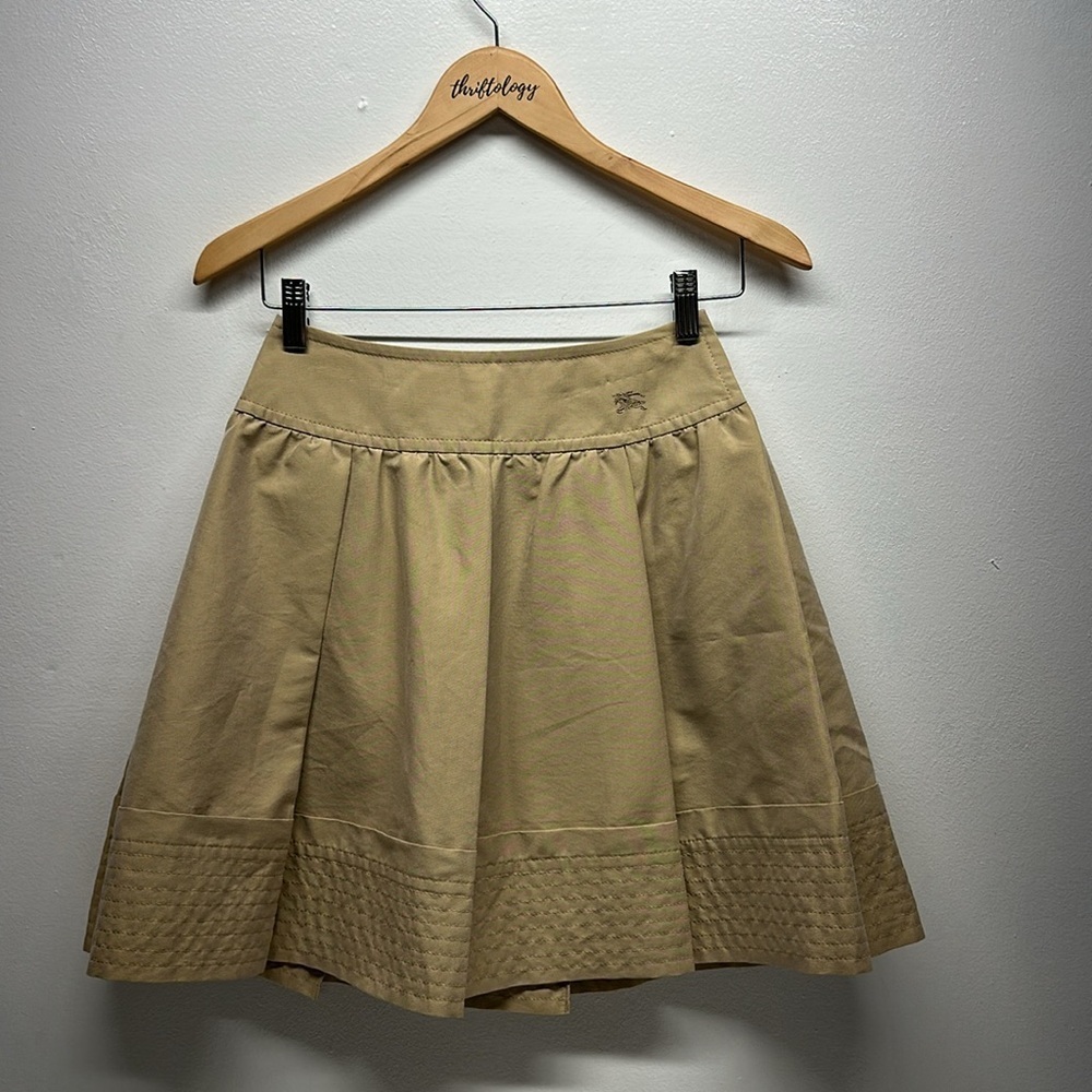 Burberry London Blue Label Skirt Pleated School Girl Mini Khaki Tan Brown 36 XS